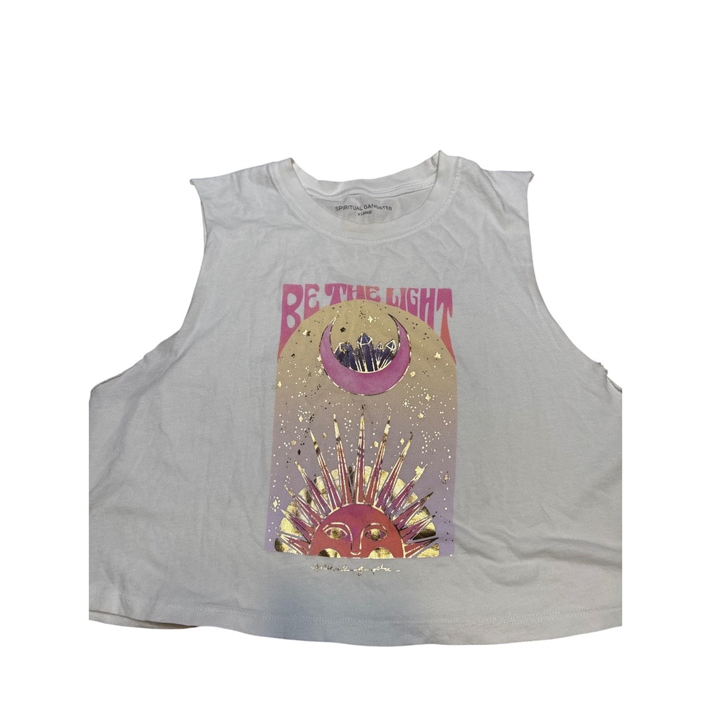 Spiritual Gangster Be The Light Callie Crop Tank White Gold Foil Celestial XL